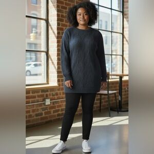 Black Knit Long Sleeve Lightweight Floral Pattern | Vintage Antels - Size 2X